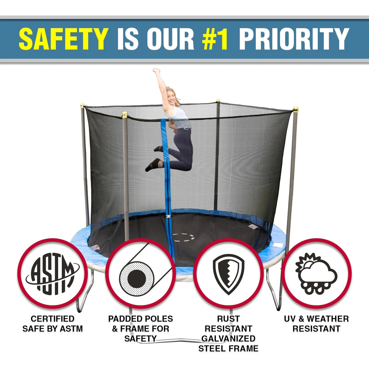 10' Round Trampoline with Steel Enclosure and Jump Mat Q5745