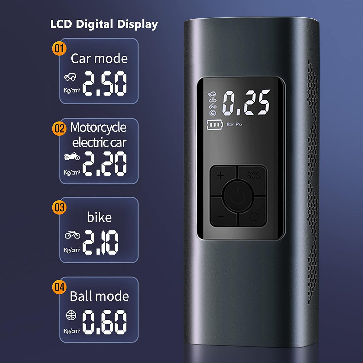 Portable Tire Inflator Air Compressor with 6000mAh Battery O4366