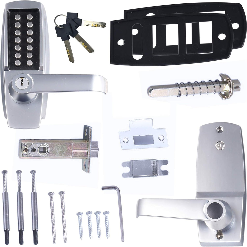 Satin Chrome Keyless Lever Lock with Keypad, Pack of 2 Q543