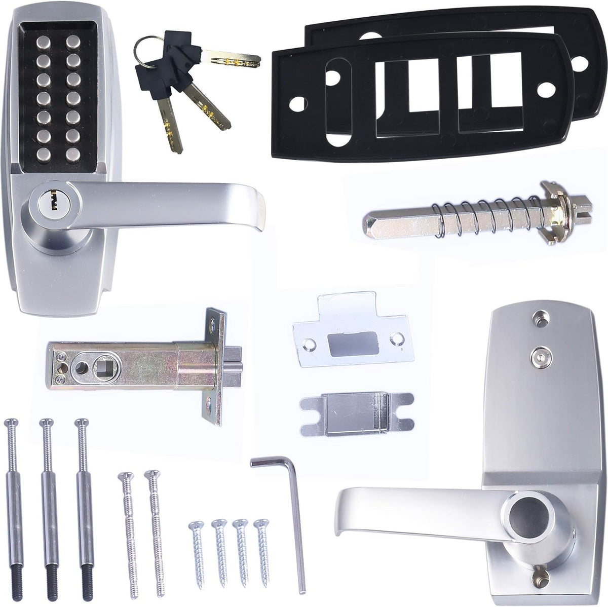 Satin Chrome Keyless Lever Lock with Keypad, Pack of 2 Q543