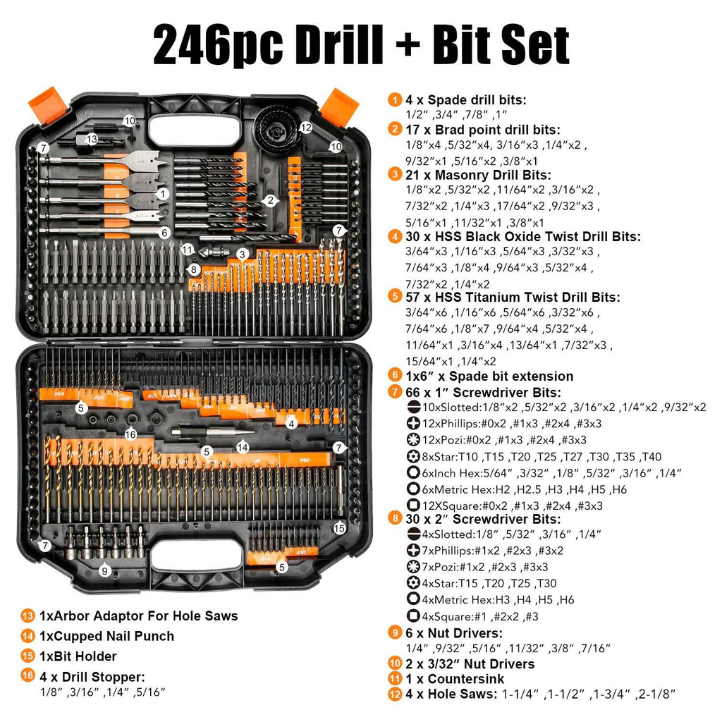 246-Piece Drill Bit and Driver Set with Plastic Carrying Case O785