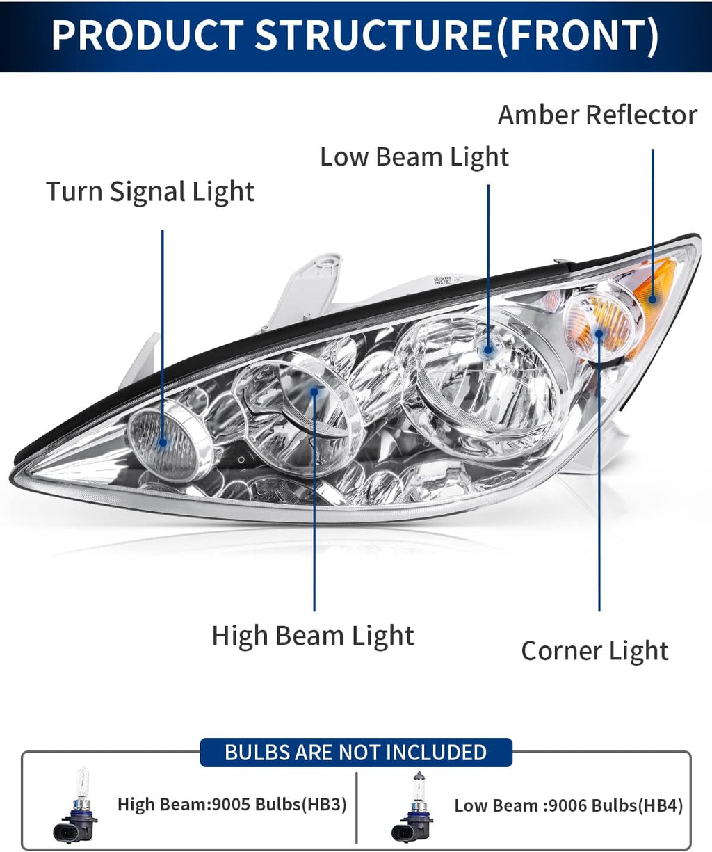 Chrome Housing Clear Lens Headlights Assembly T68666