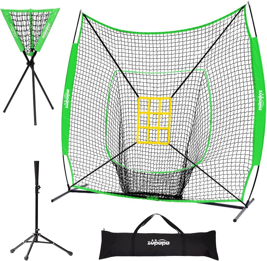 7x7 Feet Baseball Softball Hitting Pitching Net Tee Caddy Set with Strike Zone Z9054