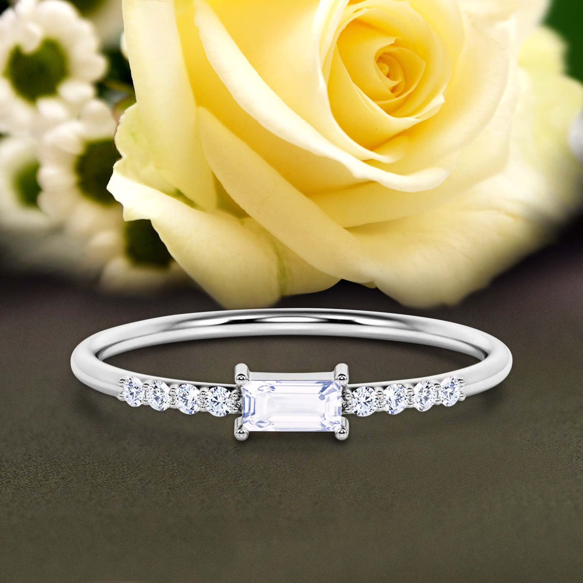Emerald Cut Diamond Moissanite Engagement Ring in 925 Sterling Silver With 18k White Gold Plating X619765