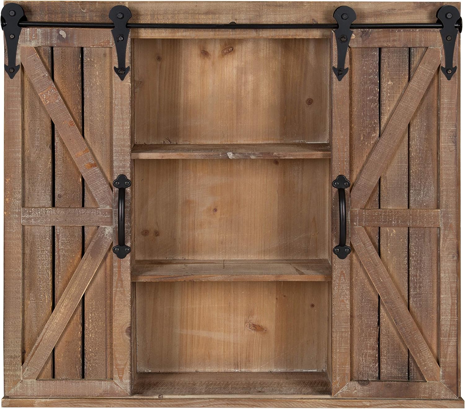 Rustic Gray Wood Wall Storage Cabinet with Two Sliding Barn Doors A549259