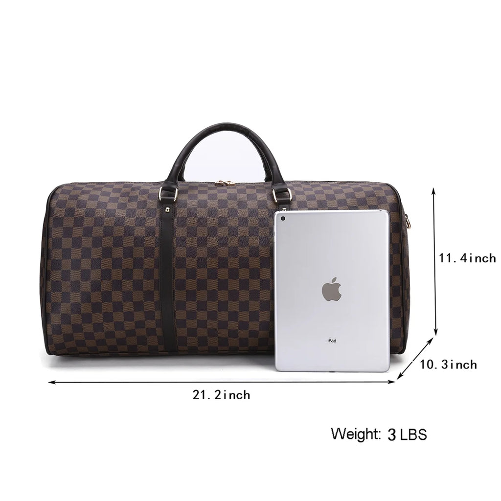 Brown Checkered Travel Duffel Bag N89616