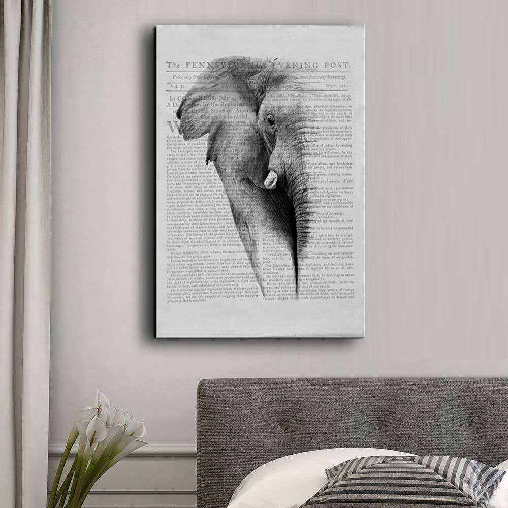 Canvas Wall Art Print of Elephant on Newspaper Background Y732
