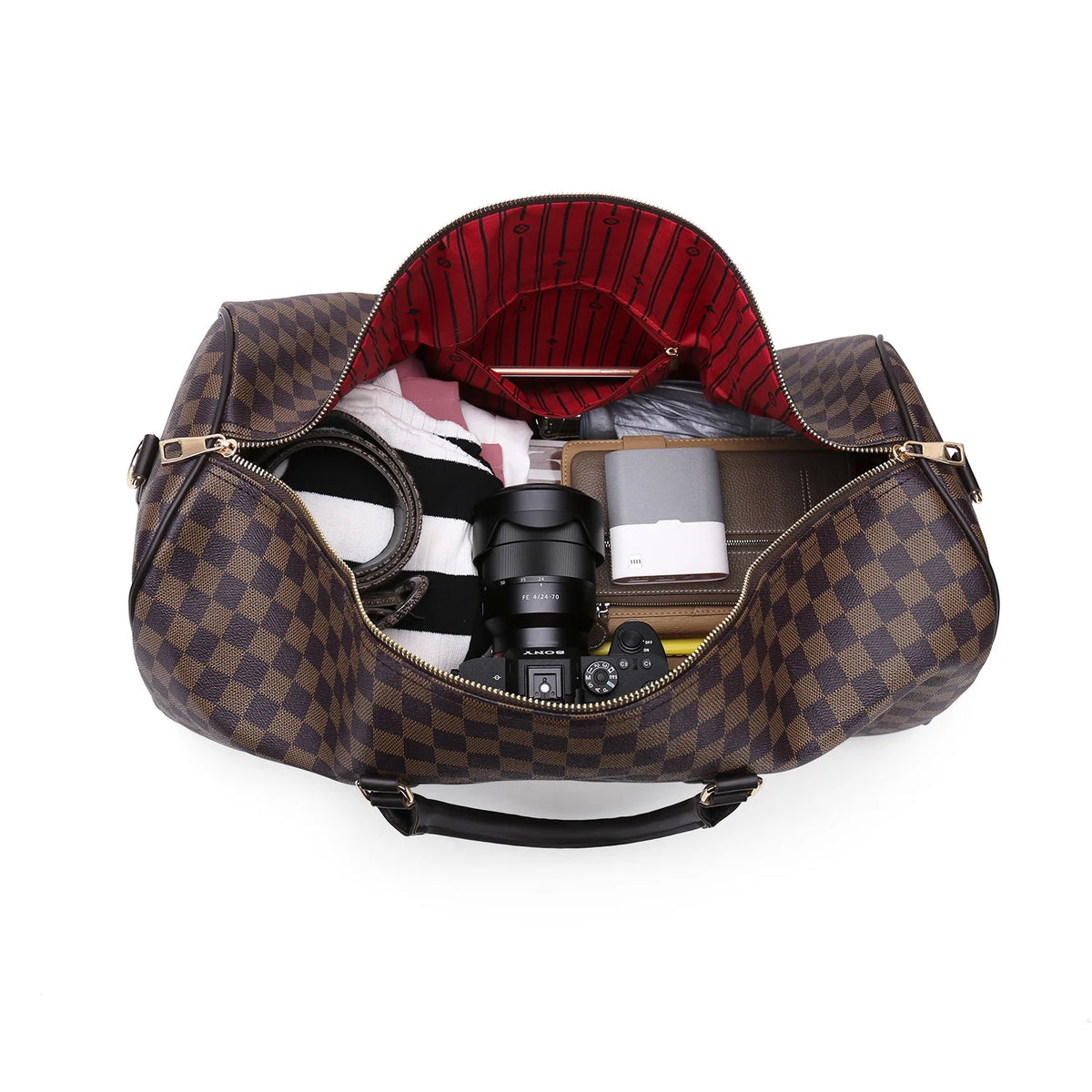 Brown Checkered Travel Duffel Bag N89616