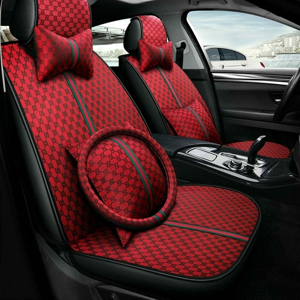 Grey Faux Leather Car Seat Covers Full Set 5 Seats Waterproof Protector O18266