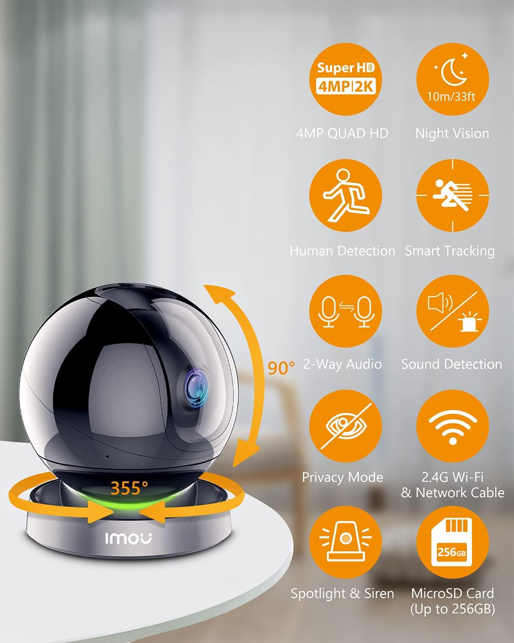4MP Indoor Pan/Tilt WiFi Camera with Night Vision N900