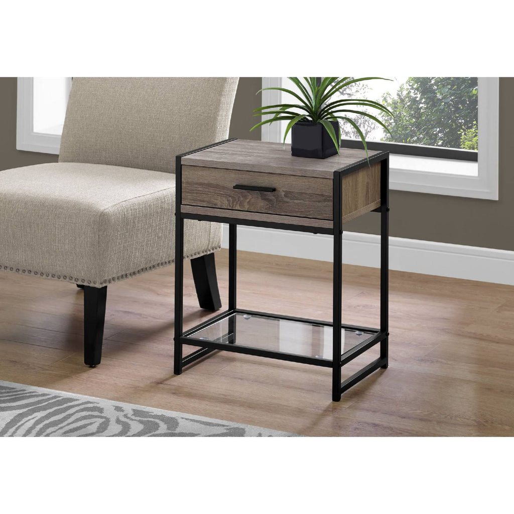 Dark Taupe Black Tempered Glass Accent Table K36751
