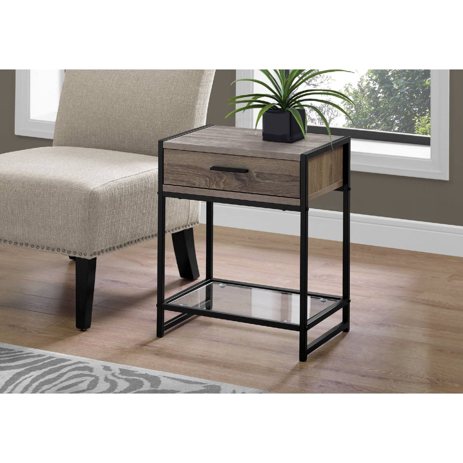 Dark Taupe Black Tempered Glass Accent Table K36751