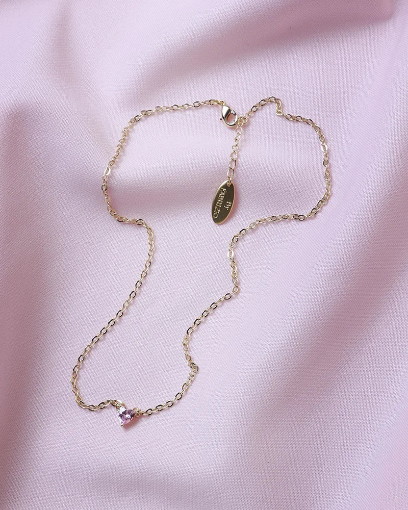 Pink Heart Charm Gold-Plated Chain Necklace C319912