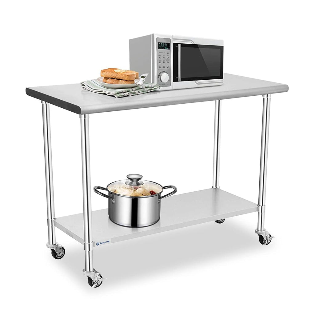 Stainless Steel Prep & Work Table with Caster Backsplash and Adjustable Undershelf F884672