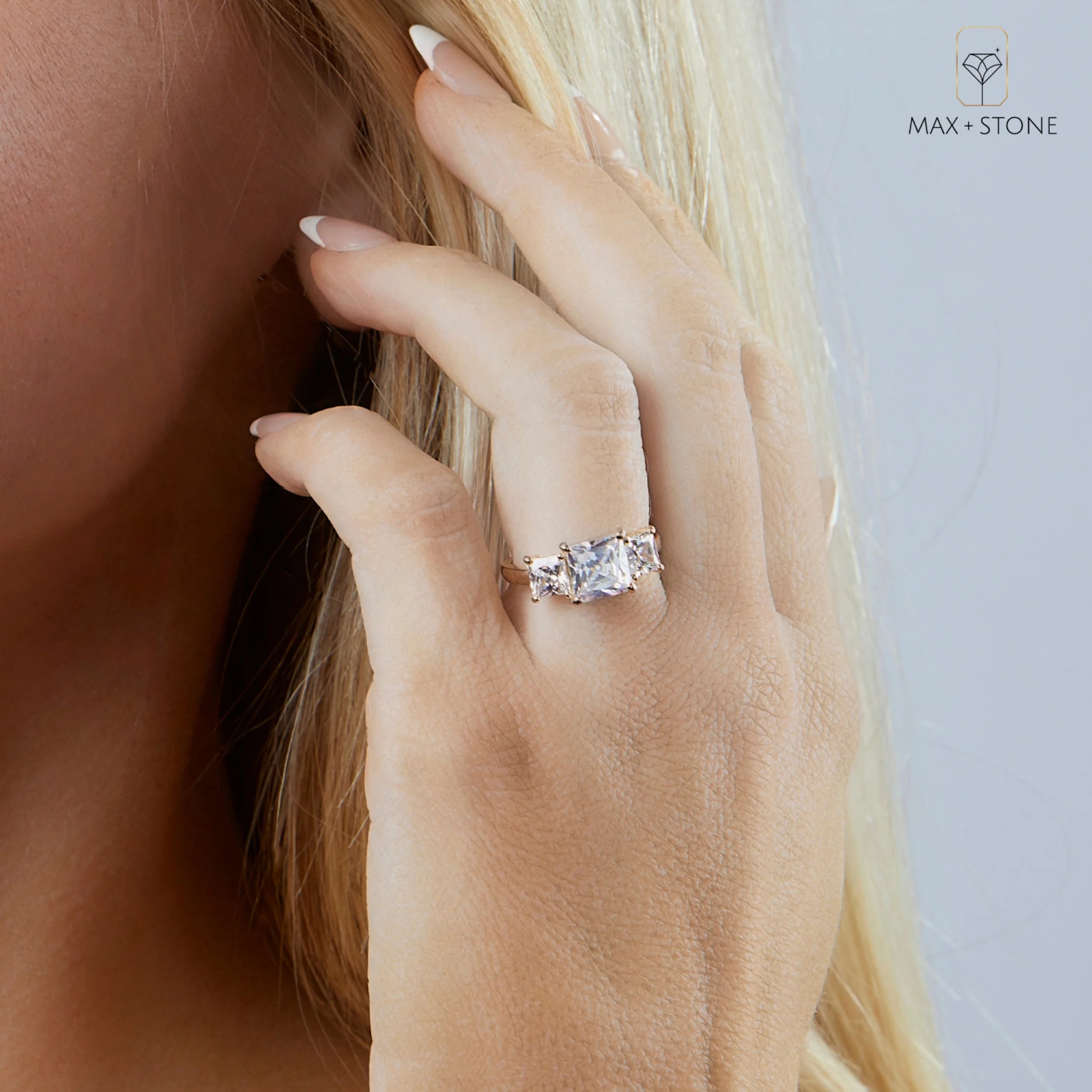 Princess Cut Cubic Zirconia Three Stone Ring in 10k White Gold K56655