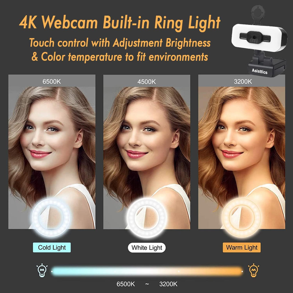 4K Webcam with Microphone and Ring Light N6882
