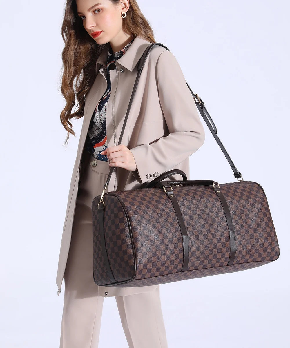 Brown Checkered Travel Duffel Bag N89616