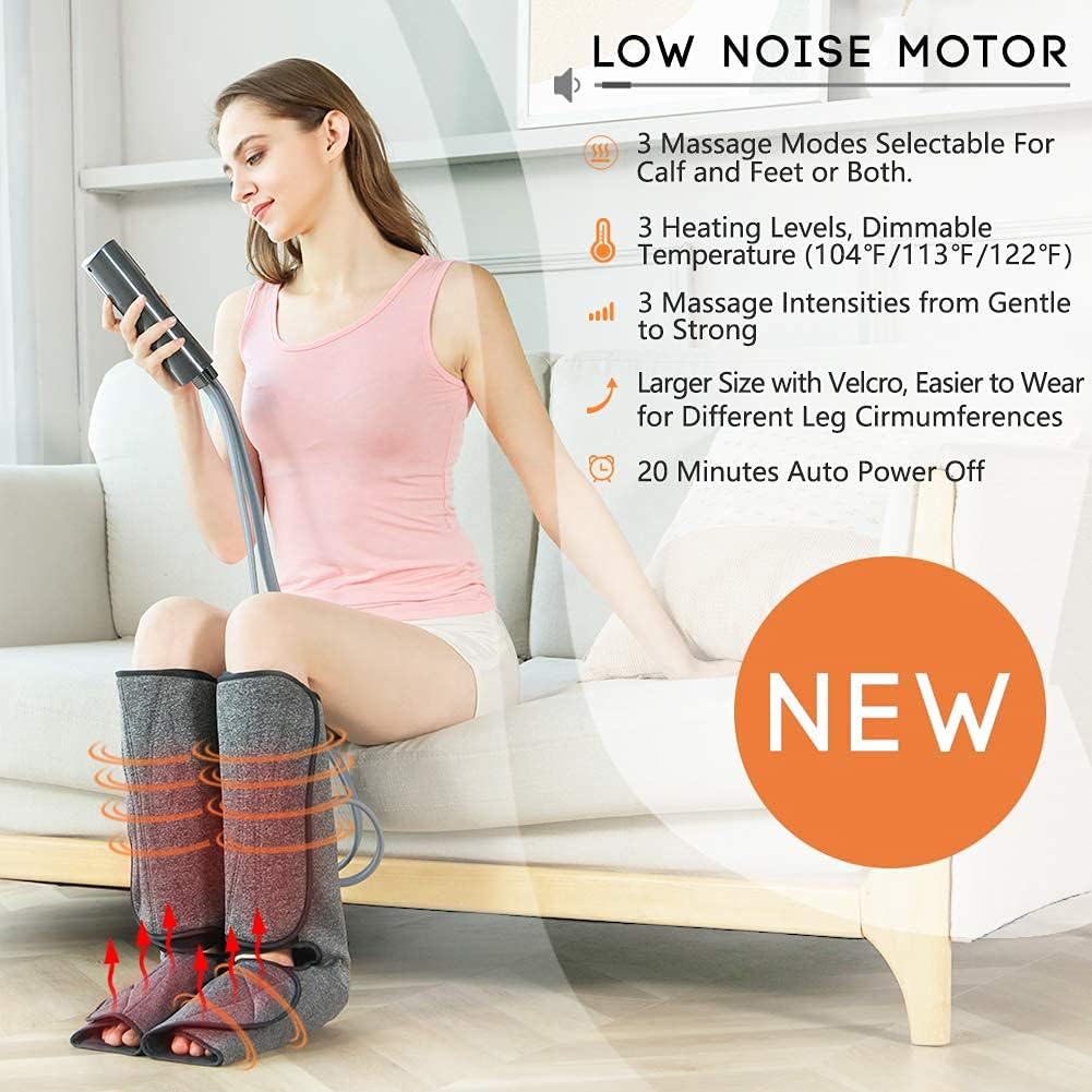 Black Air Compression Leg Massager with Heat, 3 Mode 3 Intensities O34162