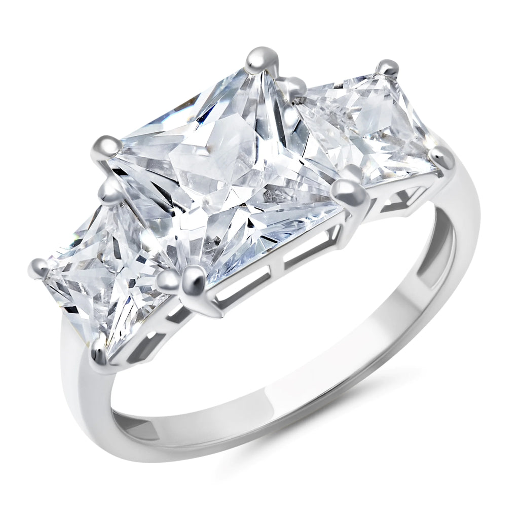 Princess Cut Cubic Zirconia Three Stone Ring in 10k White Gold K56655