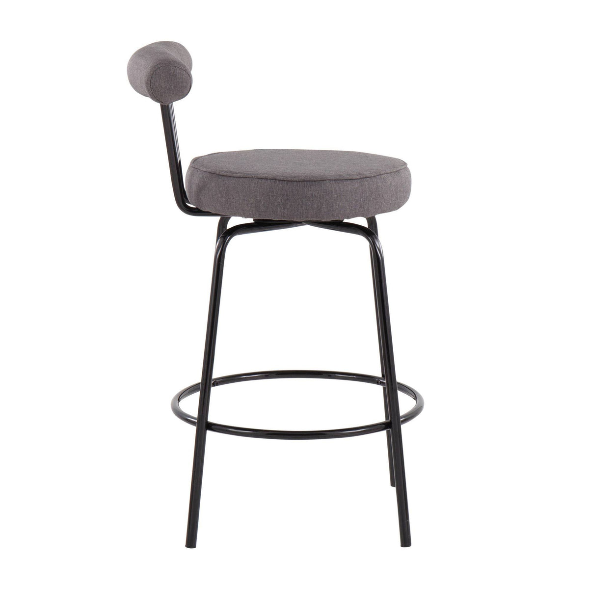 Black Steel Charcoal Fabric Counter Stool, Set of 2 X636