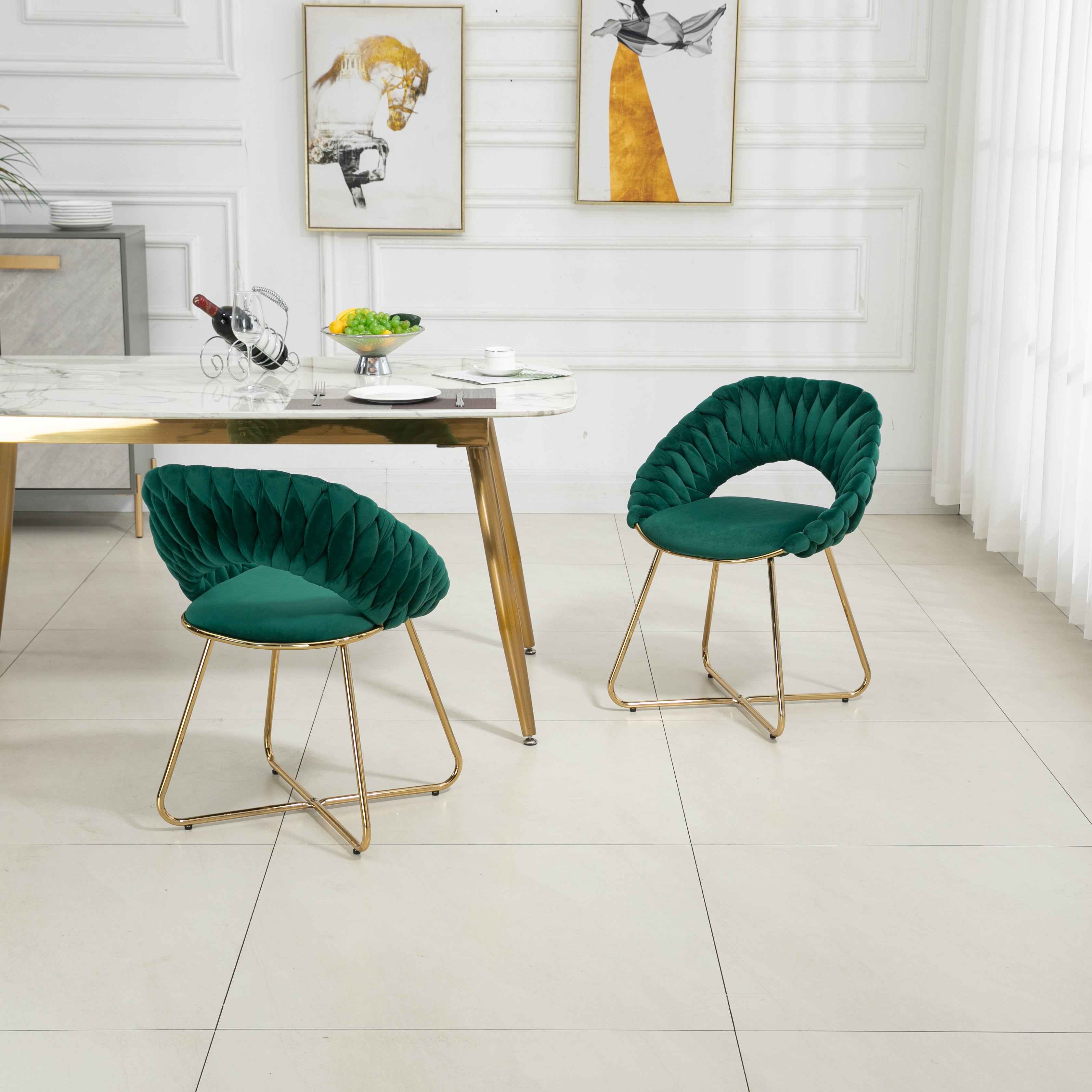 Velvet Accent Chairs Set of 2 with Gold Legs K7475