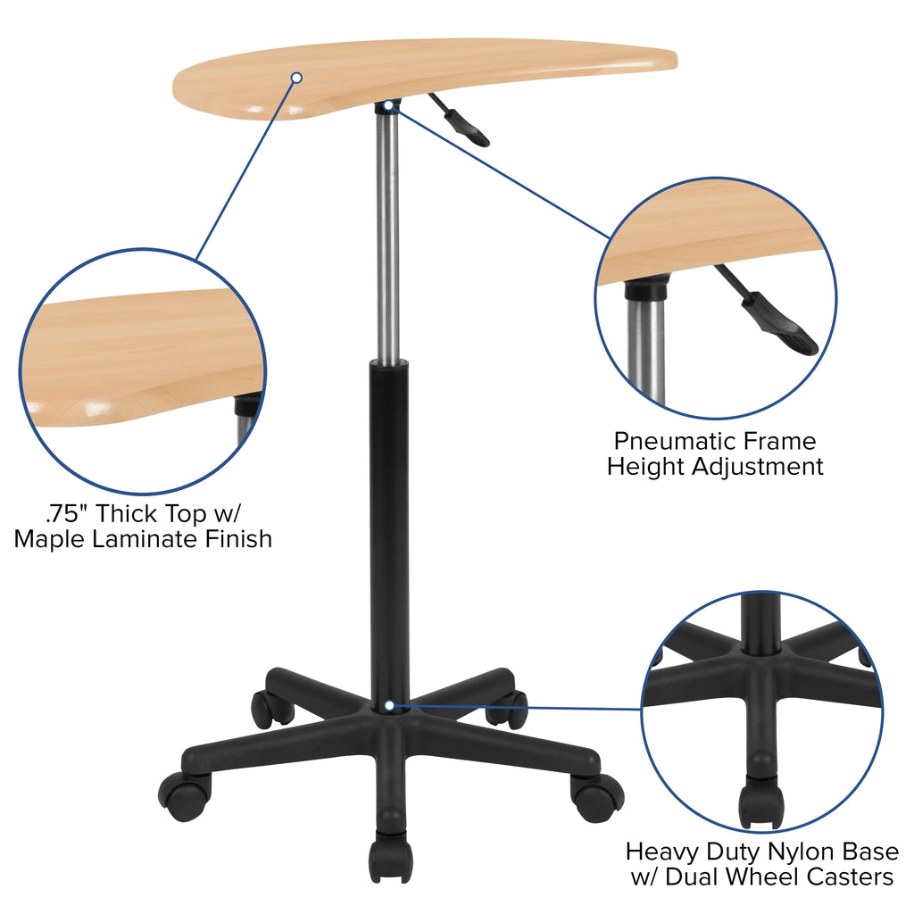 Maple Sit to Stand Mobile Laptop Computer Desk R62558