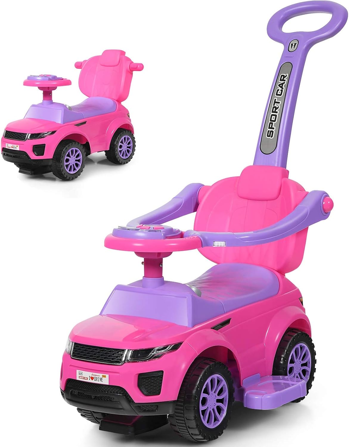 Pink 3 in 1 Ride on Push Car with Parental Handle J59385