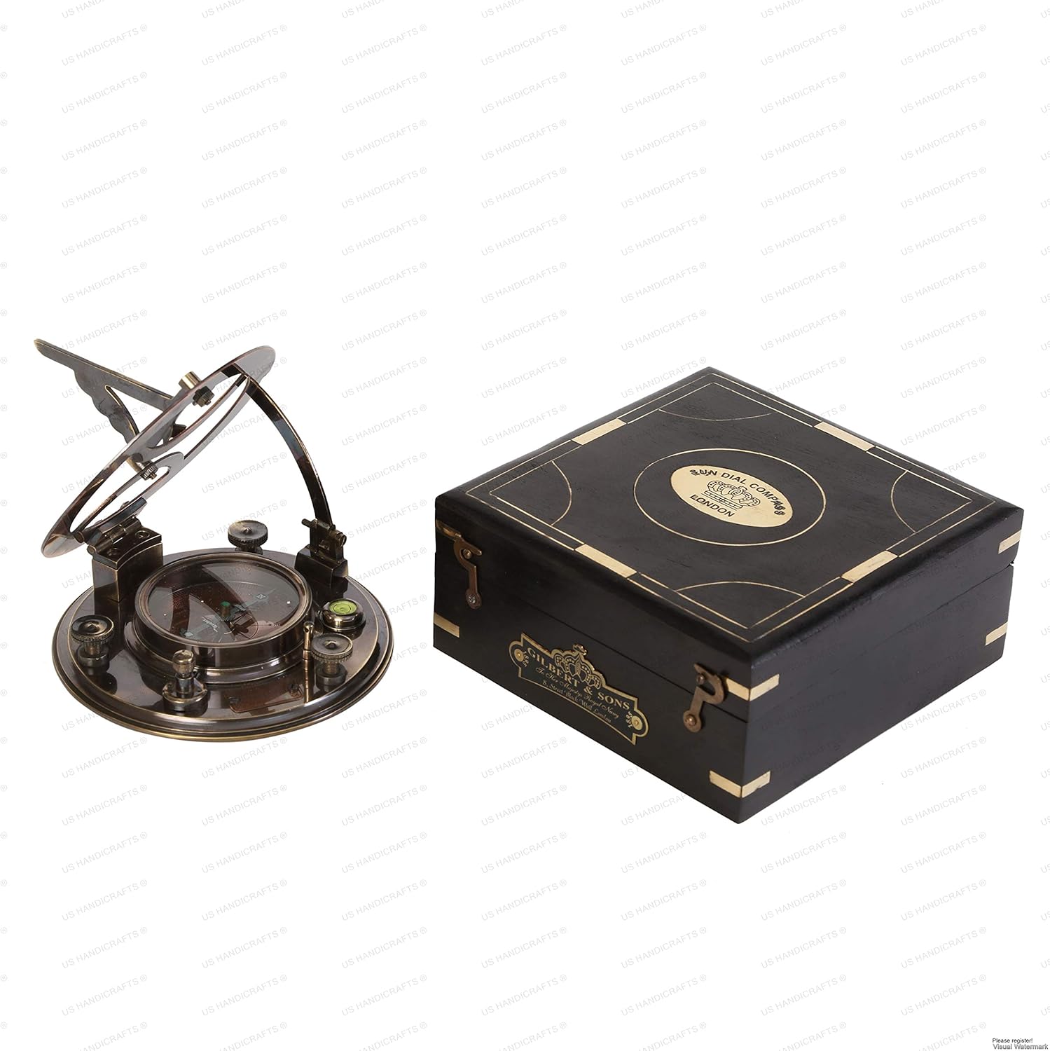 Sundial Compass Black Wooden Case Engraved Brass Pack of 2 Y11253