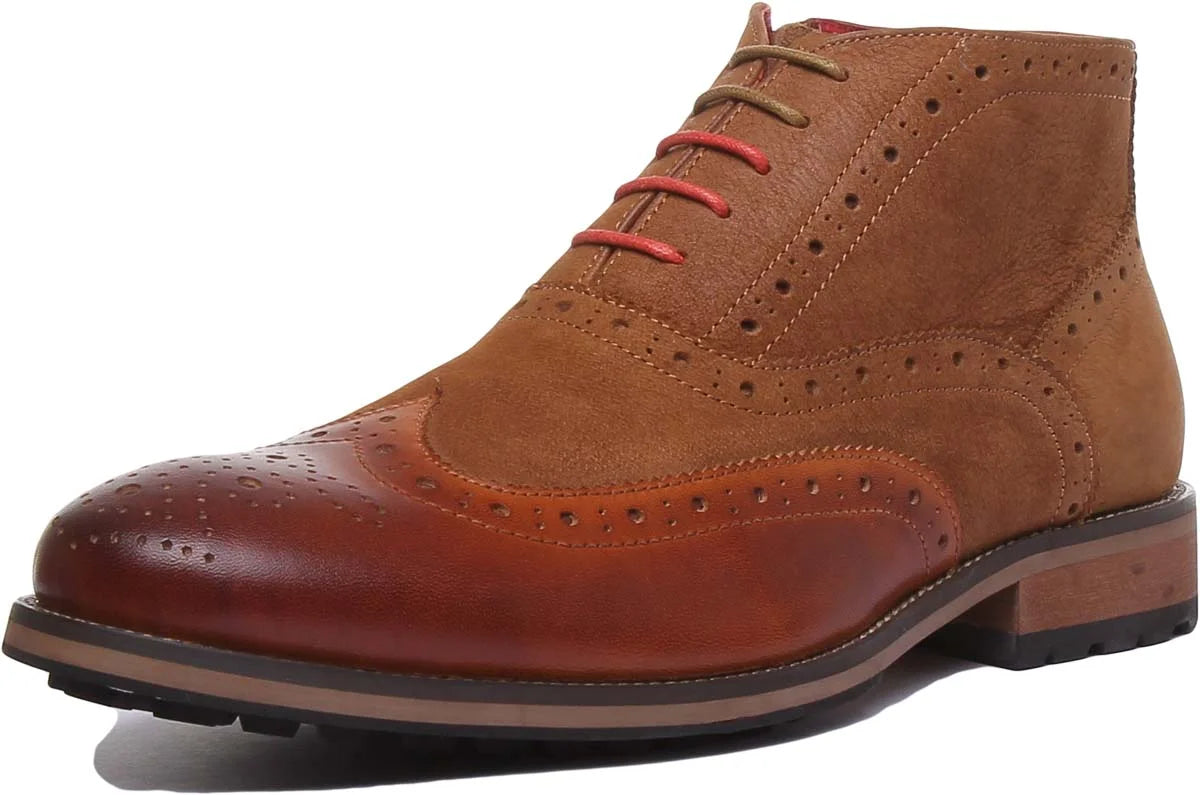Men's Lace Up Leather Boots With Side Zip Size 7 M3153