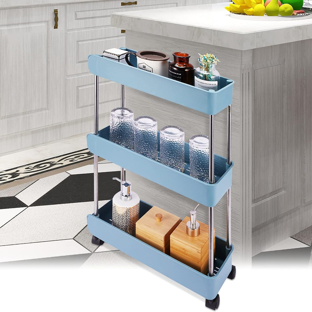 Graphite 3 Layer Rolling Kitchen Cart with Wheels Y866