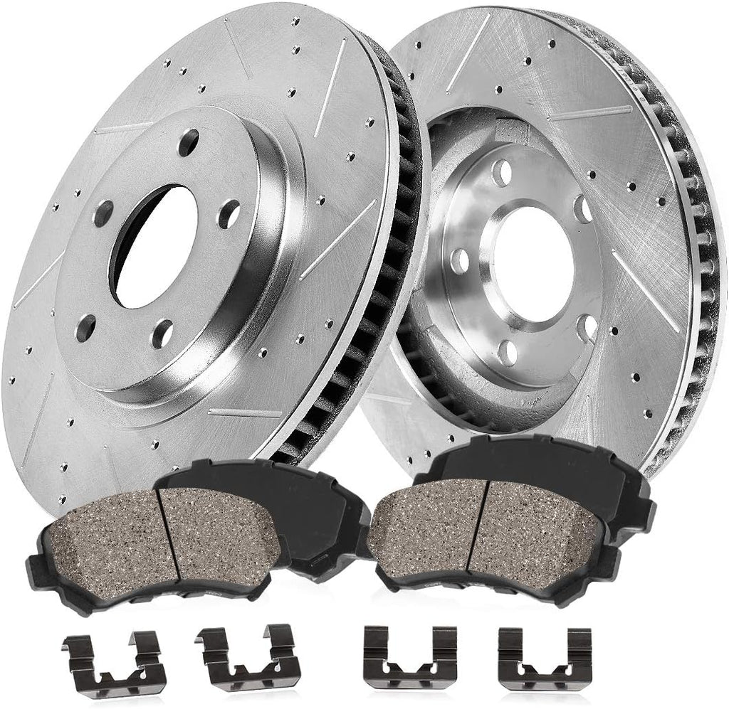 5 Lug Rotors + Ceramic Brake Pads + Clips D6212