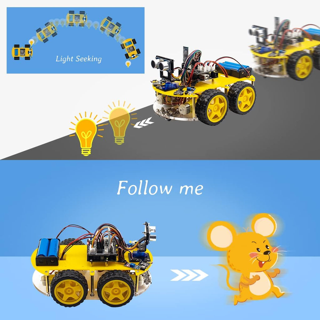 4WD Robot Car Kit STEM Programming Robot Car Compatible with Arduino IDE Y161