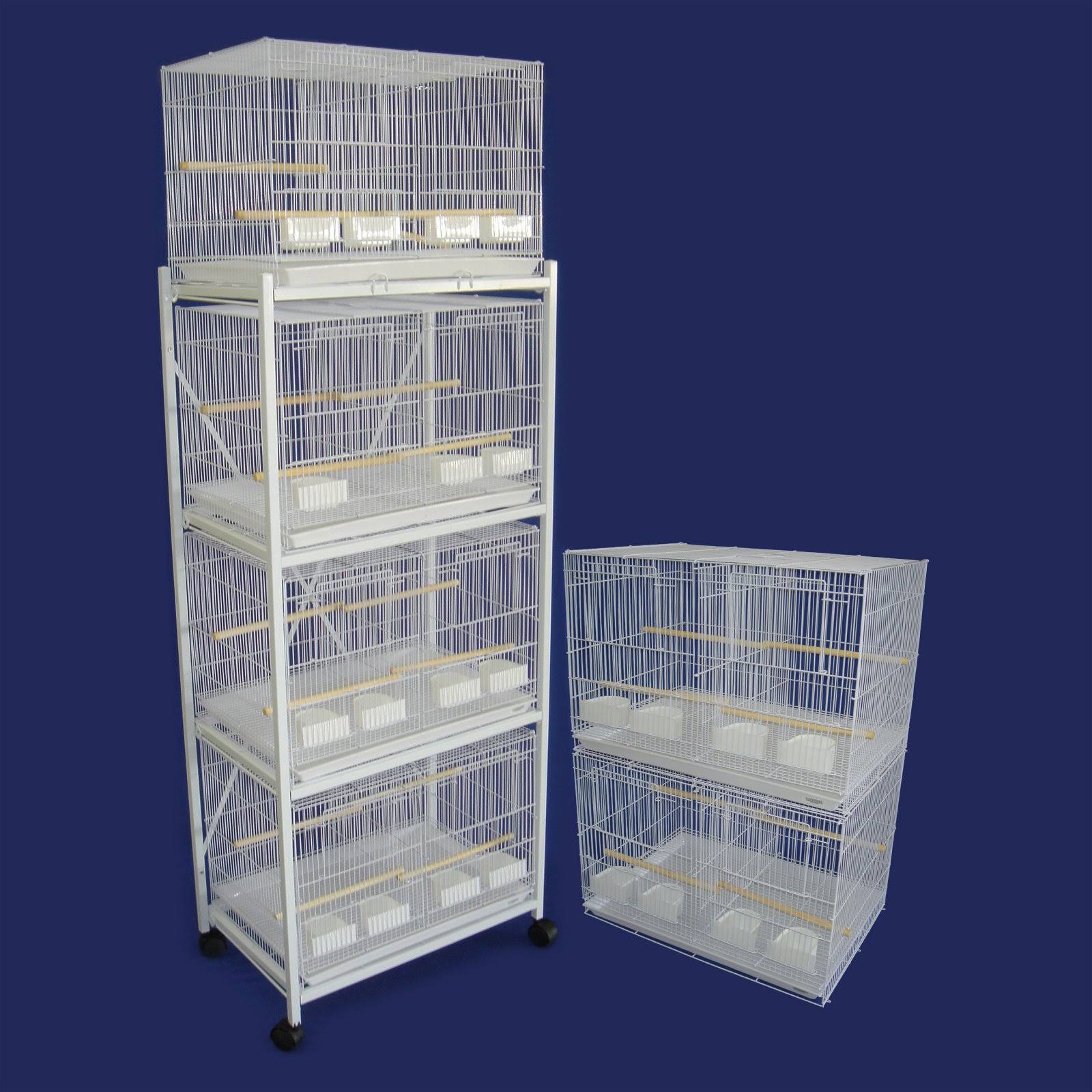 Lot of 6 Small Breeding Cages with Divider and 4 Tier Stand White E1232