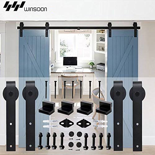 Sliding Barn Door Hardware Kit for Double Doors Black Surface 60 2 Doors Track J899