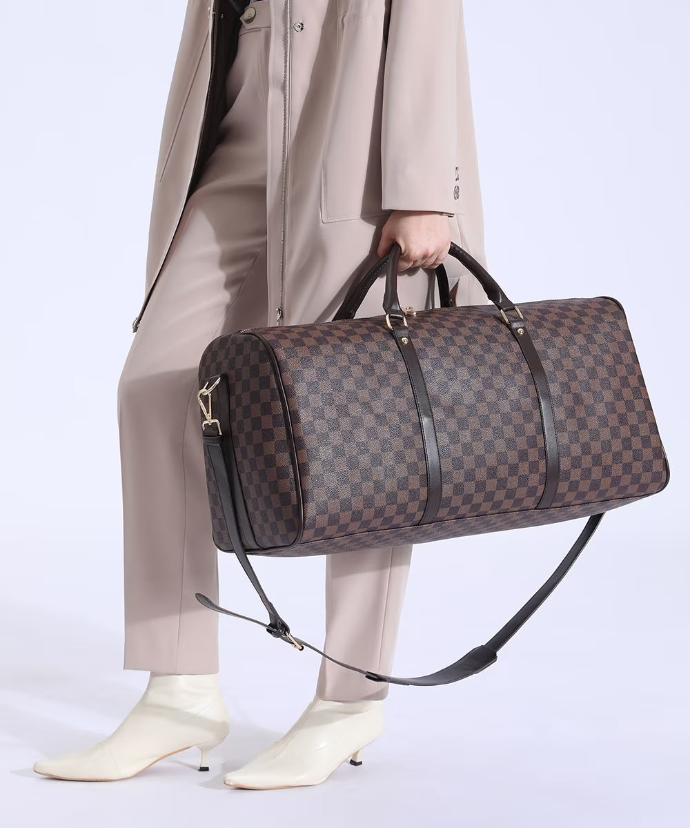 Brown Checkered Travel Duffel Bag N89616