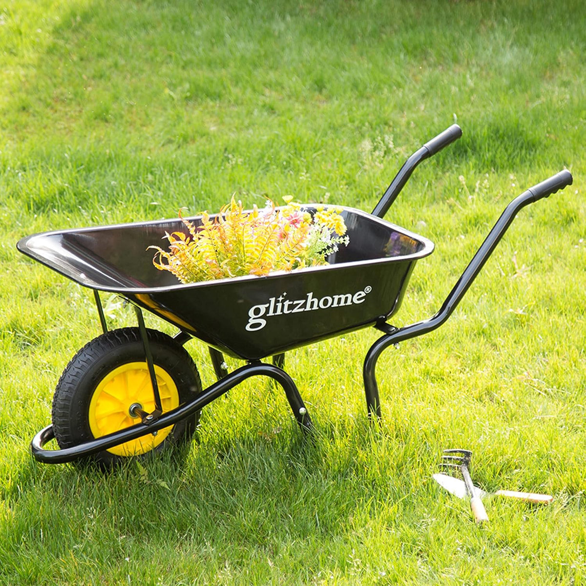 Black Steel Framed Garden Wheelbarrow Utility Dump Cart U3607