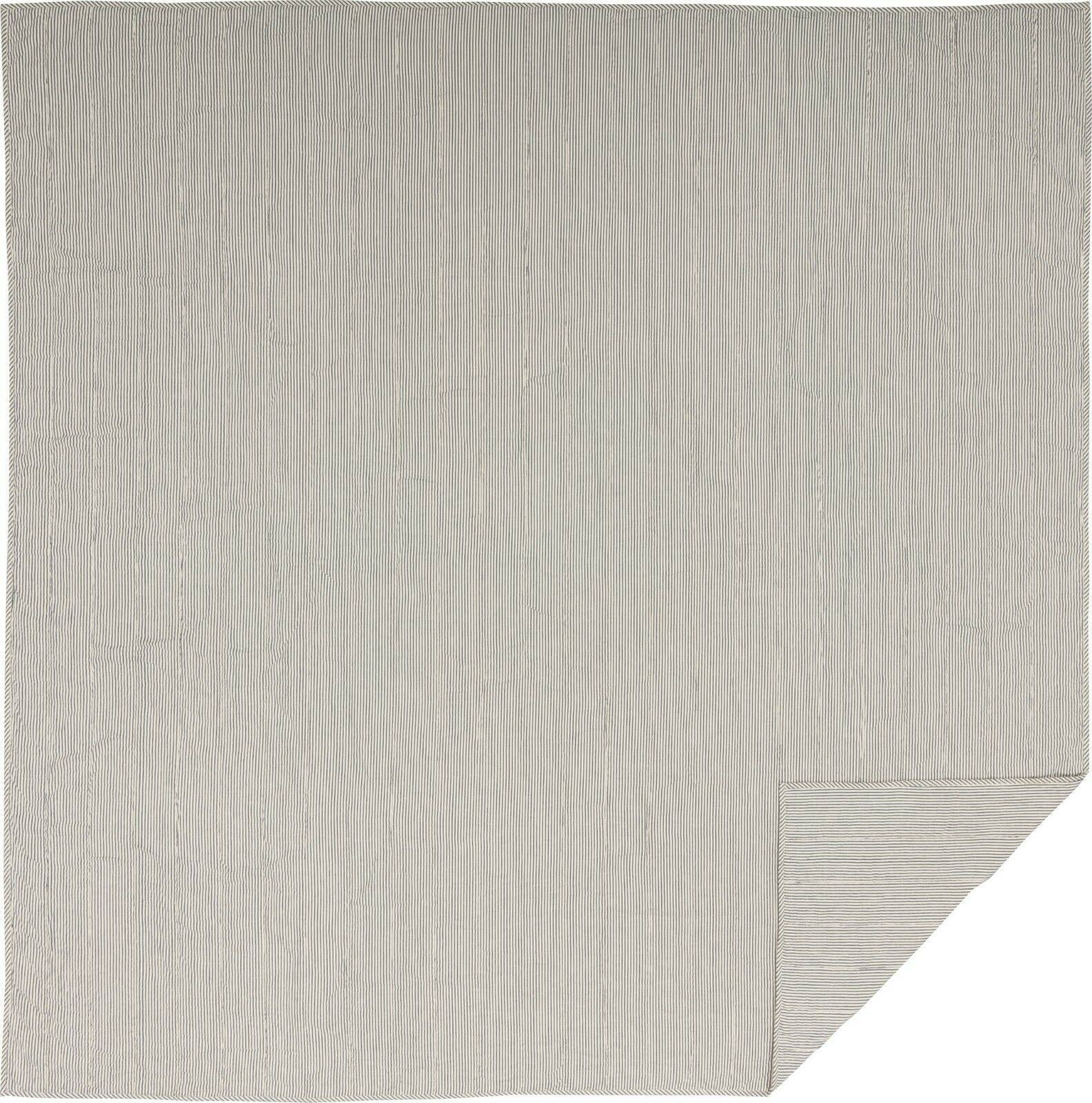 Blue Ticking Stripe King Quilt Coverlet Z242
