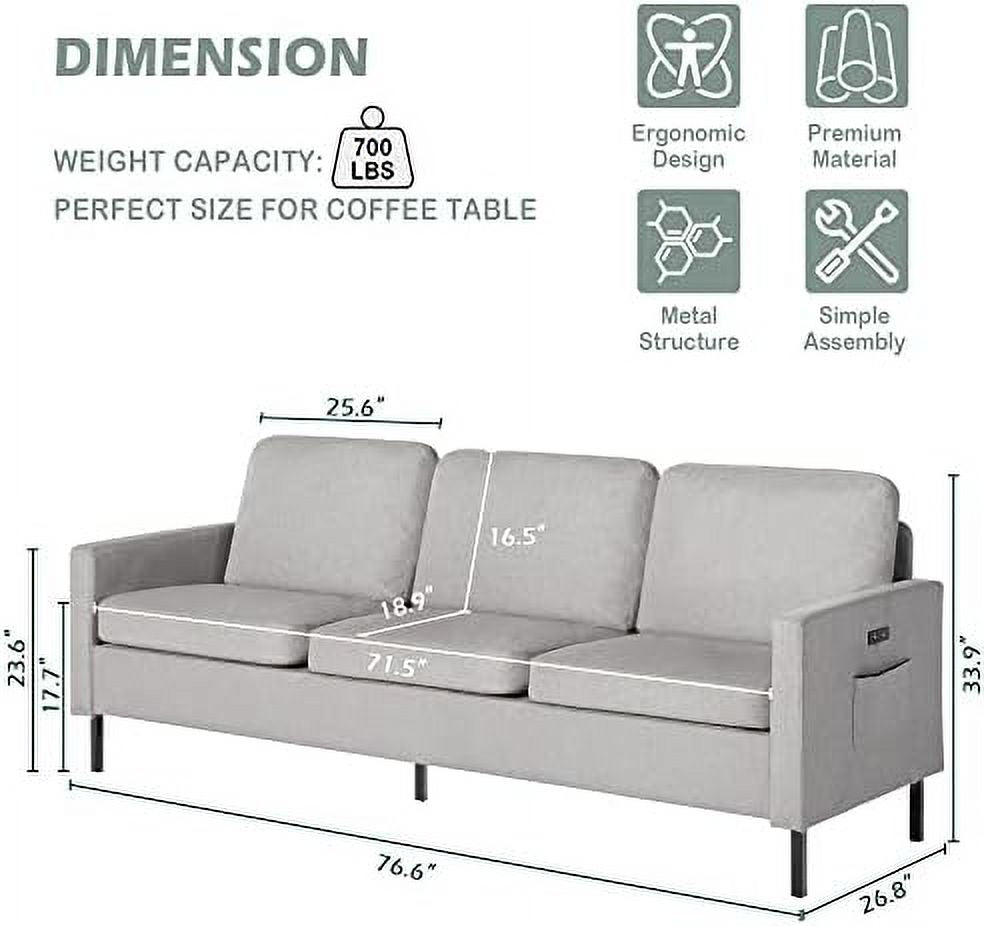 Light Grey 3 Seat Sectional Sofa A318