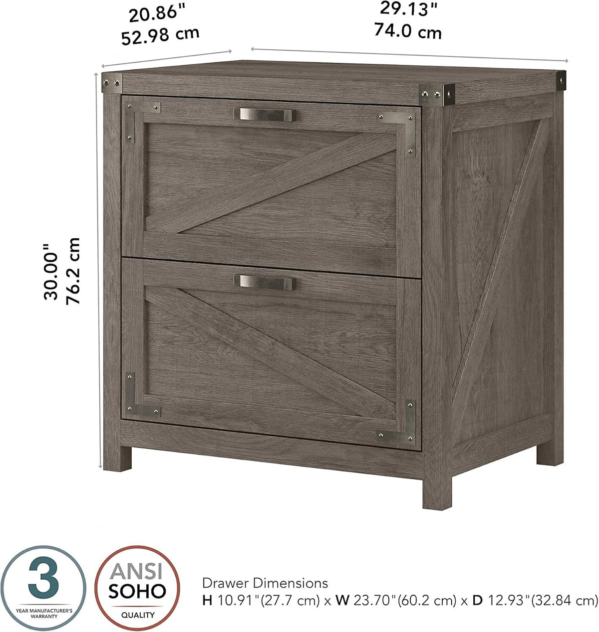 2 Drawer Lateral File Cabinet, Restored Gray V627806