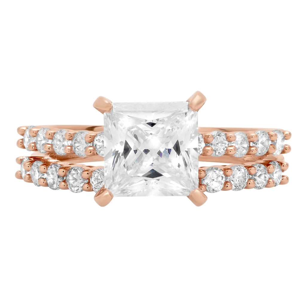18K Rose Gold Princess Cut Diamond Engagement Ring Set size 3.5 H509847