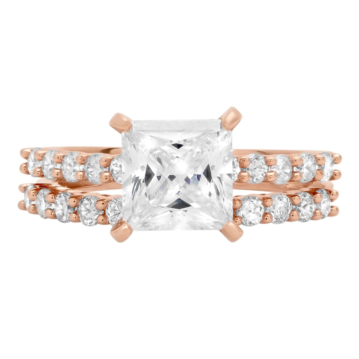 18K Rose Gold Princess Cut Diamond Engagement Ring Set size 3.5 H509847