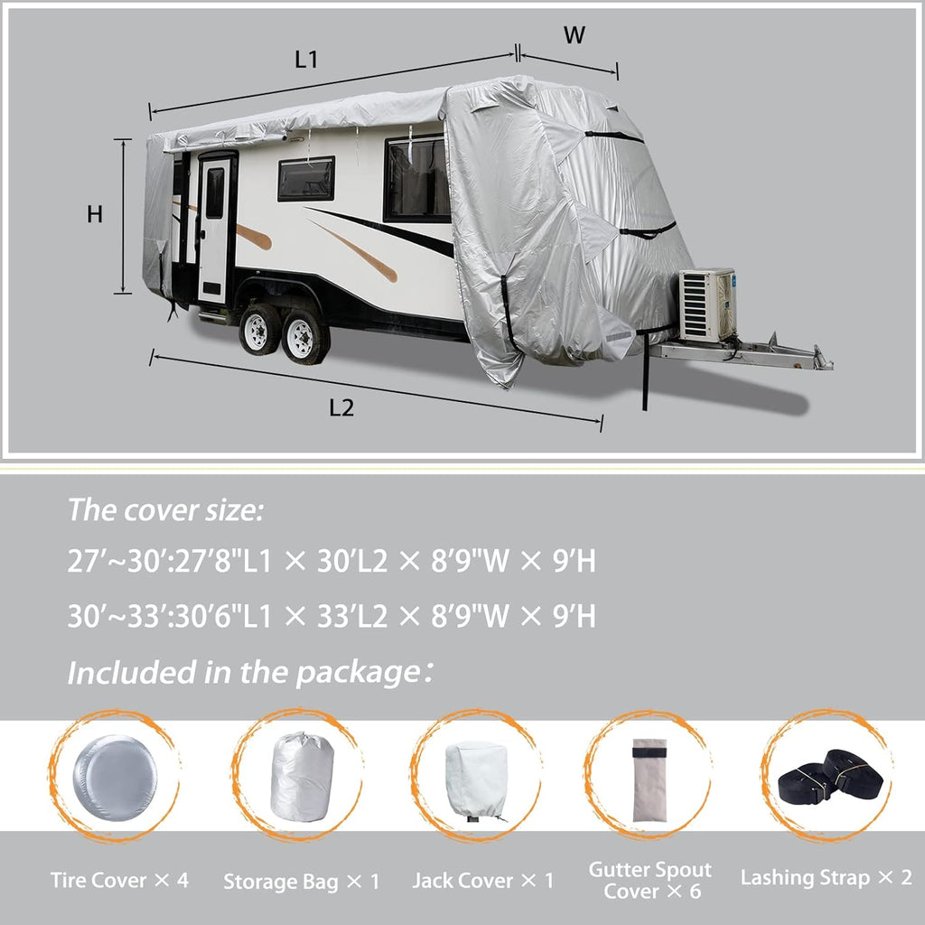27-30' Windproof Anti-UV Camper Cover with Jack Cover and 4 Tire Covers A8594