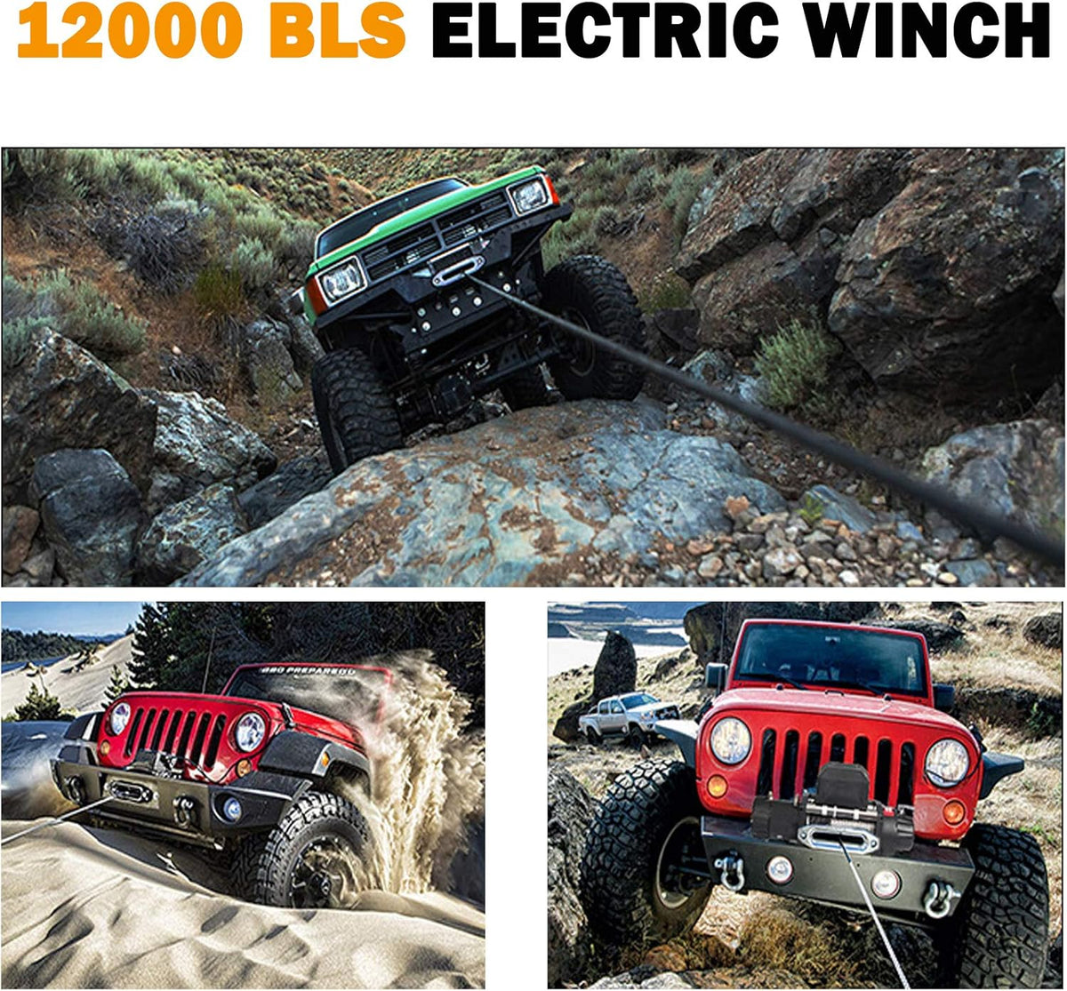 12V DC Winch with Synthetic Rope, 6 Ton (12,000 lb) Pulling Capacity B66868