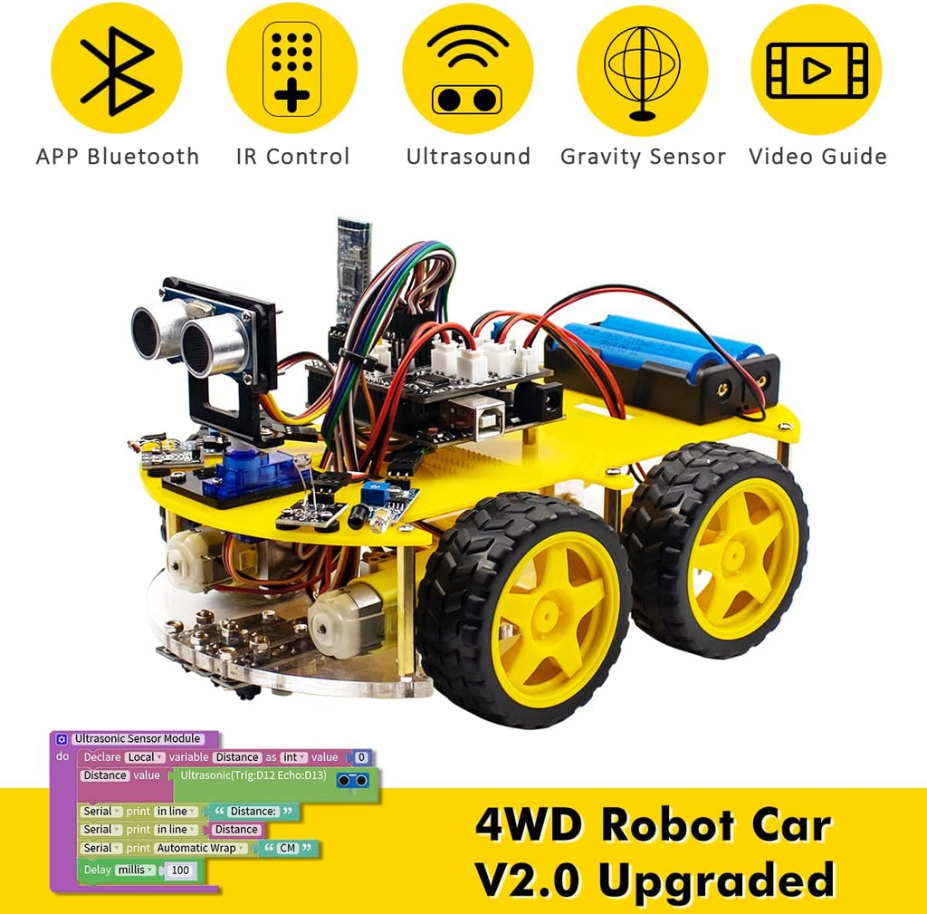 4WD Robot Car Kit STEM Programming Robot Car Compatible with Arduino IDE Y161
