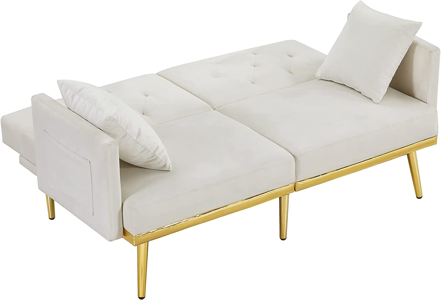 White Upholstered Folding Sofa Bed with Side Pocket Z630883