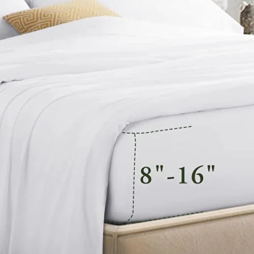 Queen Size 100% Egyptian Cotton 4 Piece Bed Sheet Set, White R543