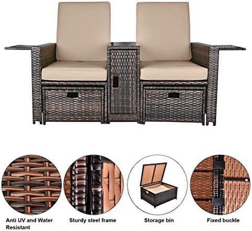 Wicker Loveseat with Cushion and Ottoman Footrest P257654