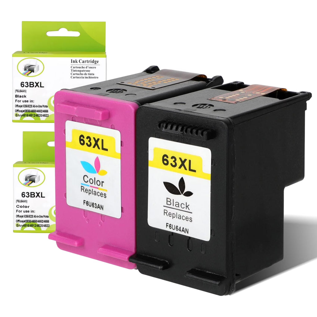 Black Ink Cartridges High Yield Compatible for HP Ink 63 XL Black and Color Combo Pack S9303