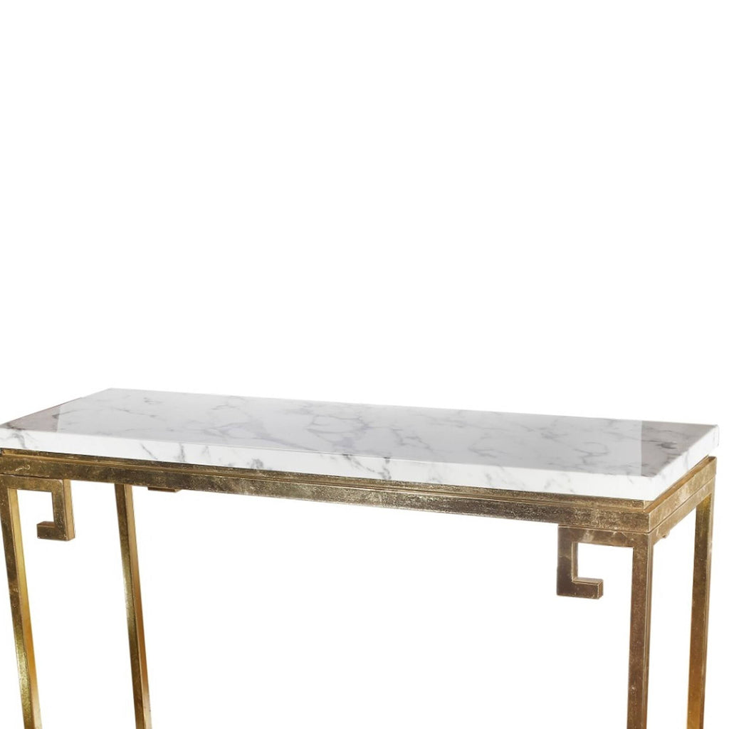 Modern Iron Console with Stone Top Gold White S315