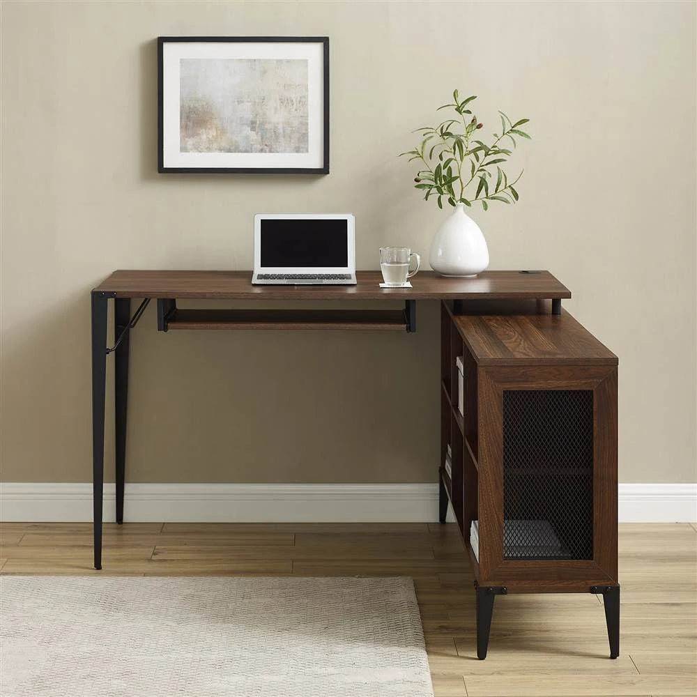 52x22 L-Shaped Computer Desk with Storage Dark Walnut Q232